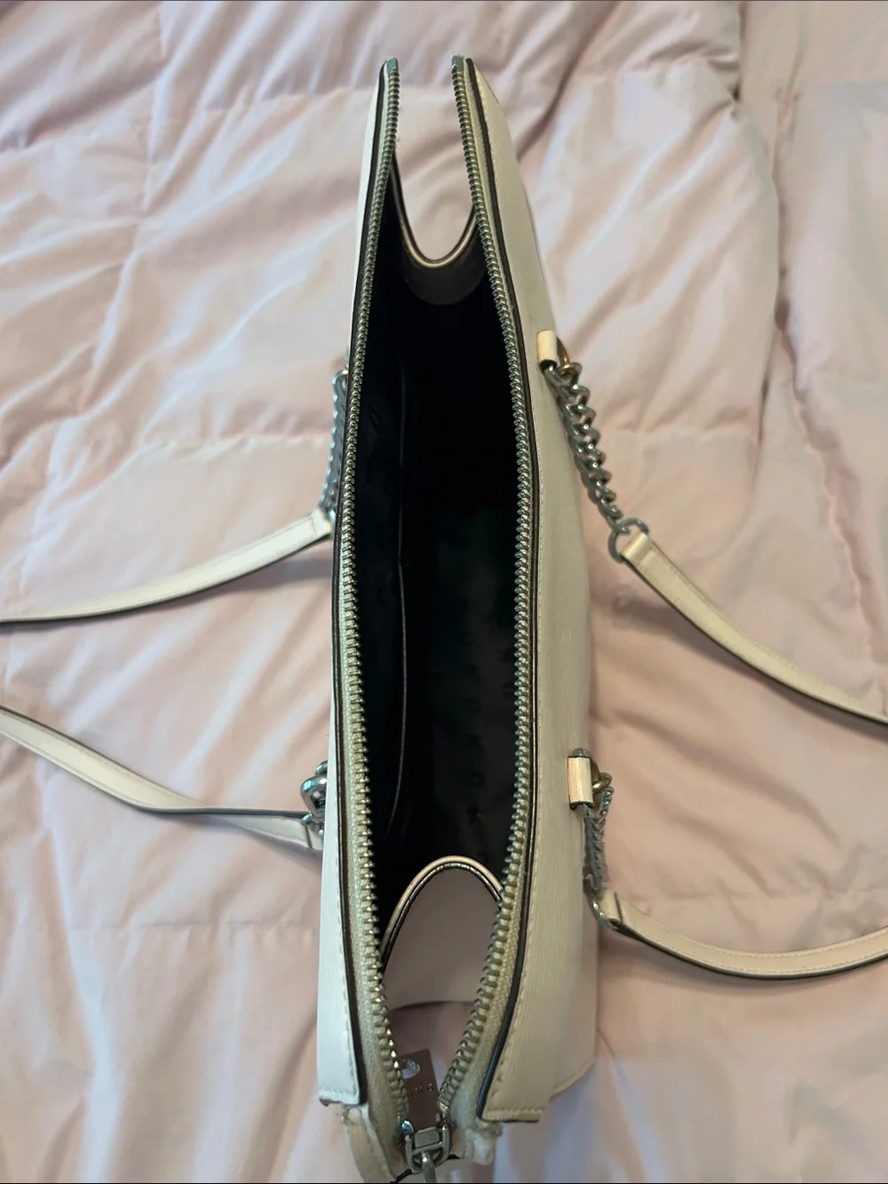 DKNY Cream Leather Tote with Chain-Trim Handles